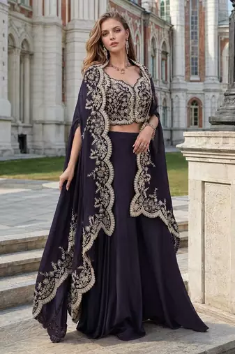 Purple real premium silk stitched shrug suit with embroidery work