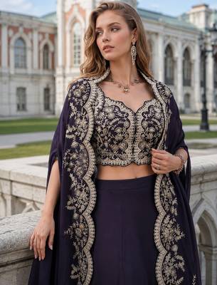 Purple real premium silk stitched shrug suit with embroidery work 2