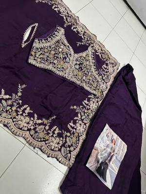 Purple real premium silk stitched shrug suit with embroidery work 3