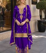 Purple chinon readymade suit with embroidery coding & sequence work