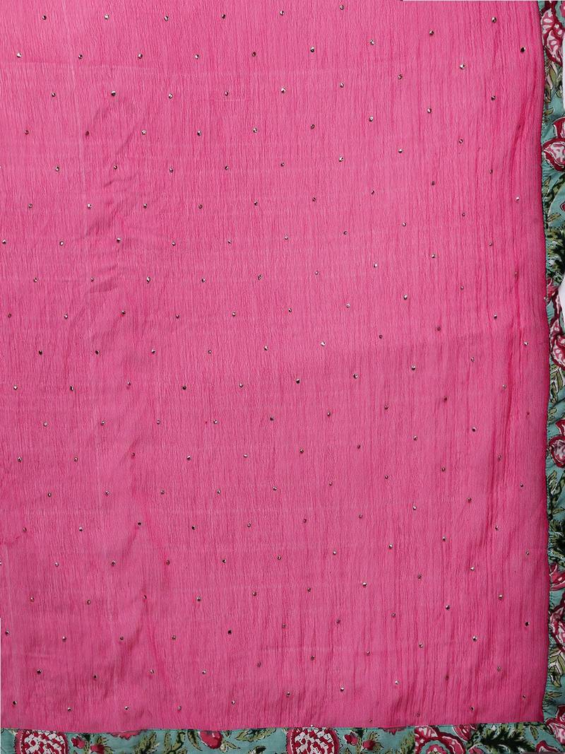 Women floral printed mirror work pure cotton kurta with trousers & with dupatta