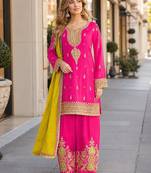 Pink chinon readymade suit with embroidery coding & sequence work
