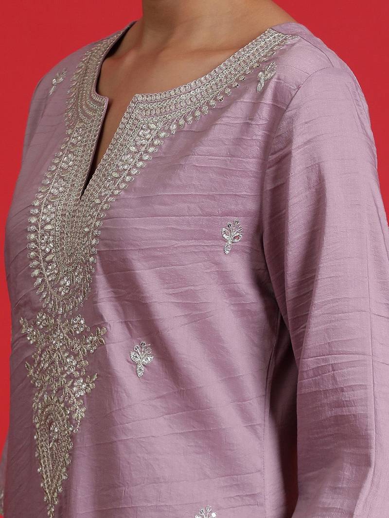 Ethnic motifs embroidered sequinned straight kurta & trousers with dupatta