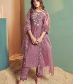 Floral embroidered regular thread work kurta with trousers & dupatta
