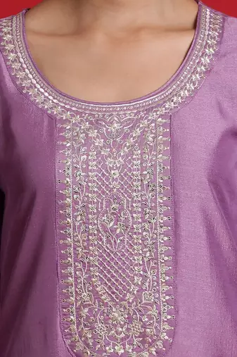 Floral embroidered sequinned kurta with trousers & dupatta