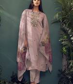 Floral embroidered thread work kurta with trousers & dupatta
