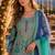 Blue chinon free size stitched suit with embroidery & sequence work
