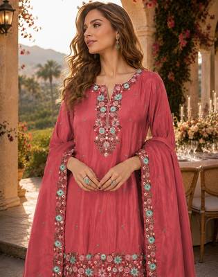 Peach simar with embroidery multi & zarkhan work palazzo suit 2