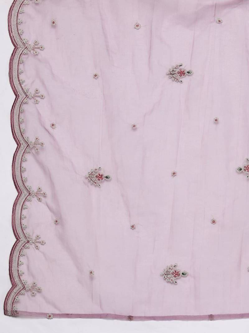 Women floral yoke design regular thread work kurta with trousers & dupatta