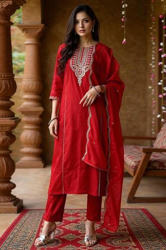 Women ethnic motifs embroidered panelled liva kurta with trousers & with dupatta