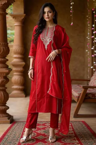 Women ethnic motifs embroidered panelled liva kurta with trousers & with dupatta