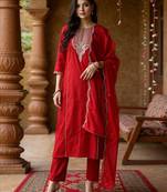 Women ethnic motifs embroidered panelled liva kurta with trousers & with dupatta