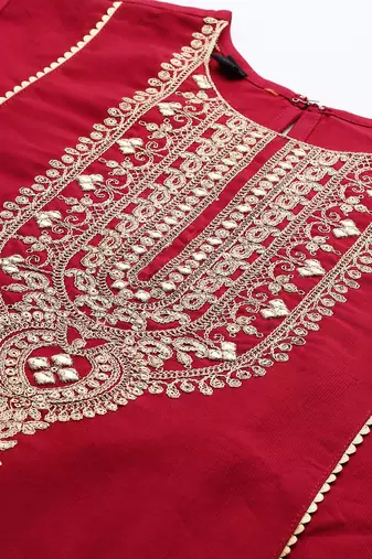 Women ethnic motifs embroidered panelled liva kurta with trousers & with dupatta