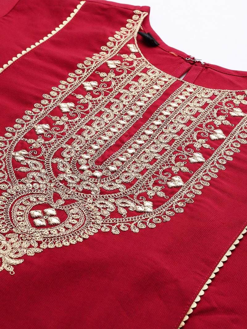 Women ethnic motifs embroidered panelled liva kurta with trousers & with dupatta