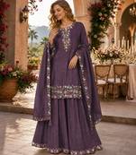 Wine simar with embroidery multi & zarkhan work readymade plazzo suit
