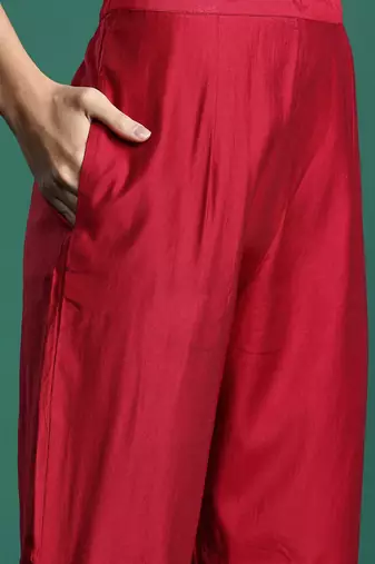 Women ethnic motifs embroidered panelled liva kurta with trousers & with dupatta