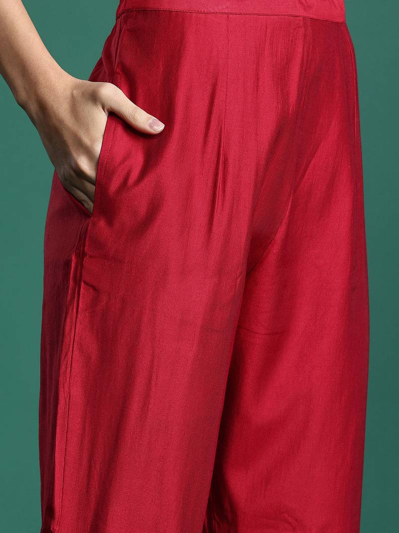 Women ethnic motifs embroidered panelled liva kurta with trousers & with dupatta