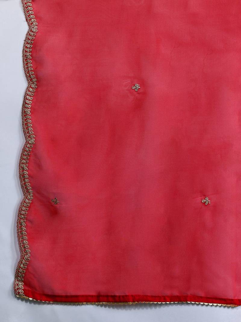 Women ethnic motifs embroidered panelled liva kurta with trousers & with dupatta