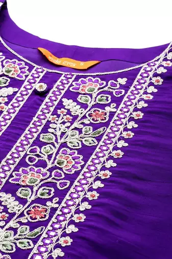 Women floral embroidered thread work kurta with trousers & with dupatta