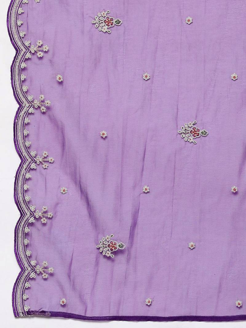 Women floral embroidered thread work kurta with trousers & with dupatta