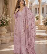Rani-pink chinon readymade suit with embroidery sequence work