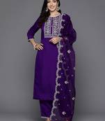 Women floral embroidered thread work kurta with trousers & with dupatta