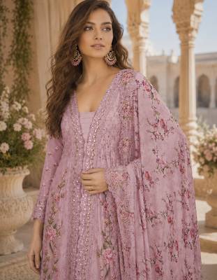 Rani-pink chinon suit with embroidery sequin work 2