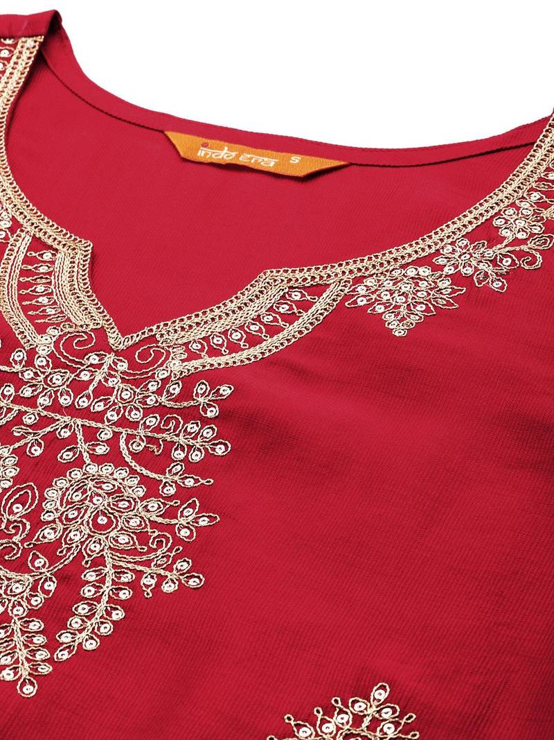 Women floral embroidered regular kurta with trousers & with dupatta