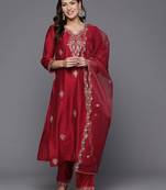 Women floral embroidered regular kurta with trousers & with dupatta