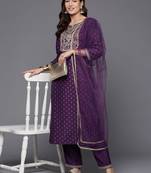 Women floral yoke design regular sequinned kurta with trousers & dupatta