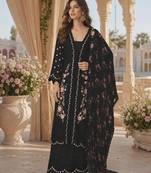 Black chinon readymade suit with embroidery sequence work