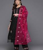 Women floral embroidered regular thread work kurta with trousers & with dupatta