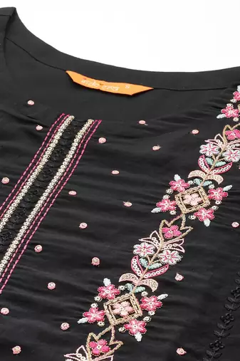 Women floral embroidered regular thread work kurta with trousers & with dupatta