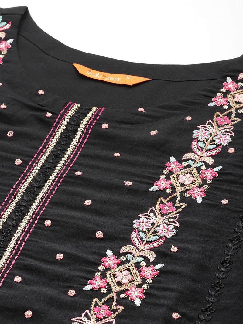 Women floral embroidered regular thread work kurta with trousers & with dupatta