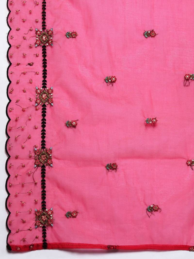 Women floral embroidered regular thread work kurta with trousers & with dupatta