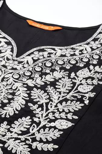 Women floral yoke design regular thread work kurta with trousers & dupatta