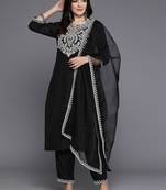 Women floral yoke design regular thread work kurta with trousers & dupatta