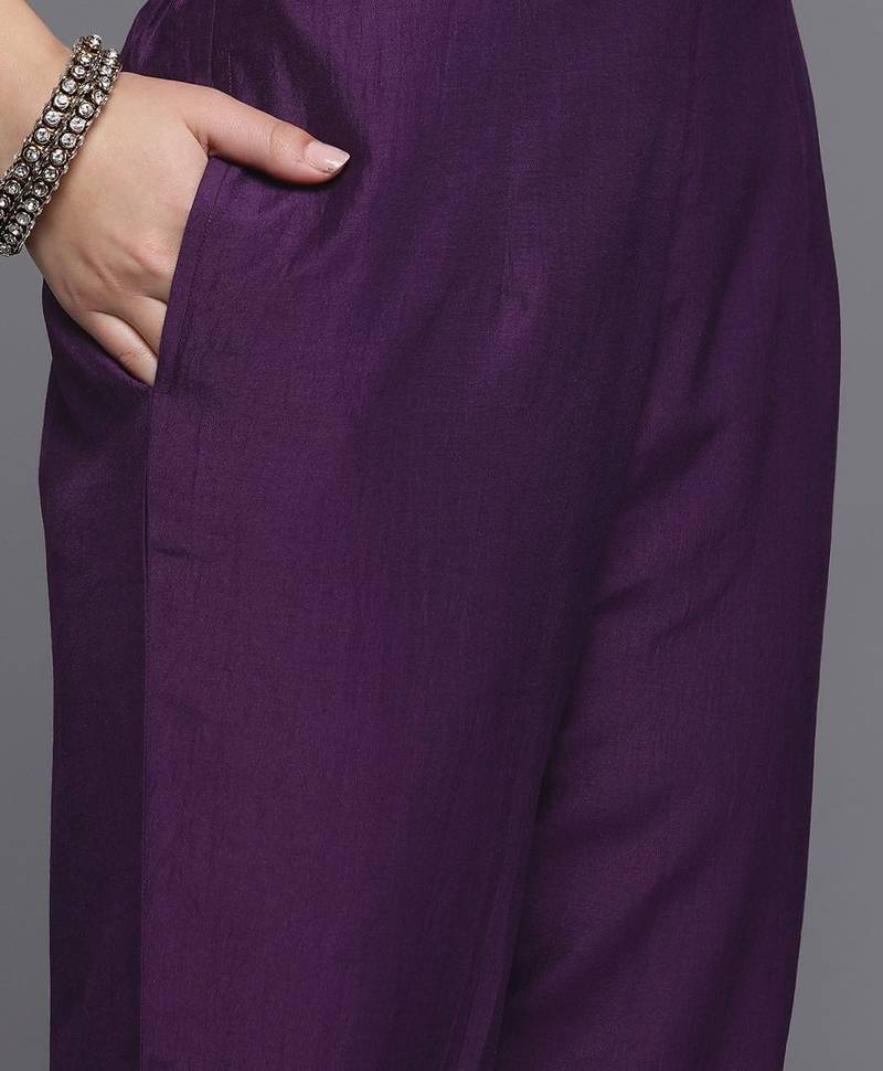 Women floral yoke design regular thread work kurta with trousers & dupatta