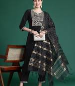 Yoke design zari liva kurta with trousers & dupatta
