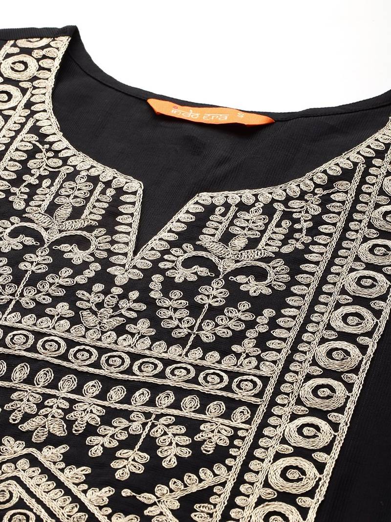Yoke design zari liva kurta with trousers & dupatta