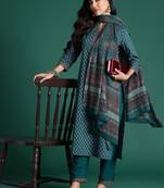 Ethnic motifs printed pure cotton kurta with trousers & dupatta