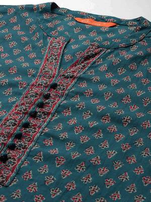 Ethnic motifs printed cotton kurta with trousers & dupatta 2