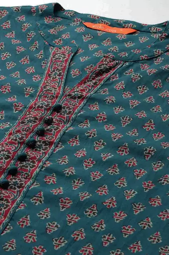 Ethnic motifs printed pure cotton kurta with trousers & dupatta