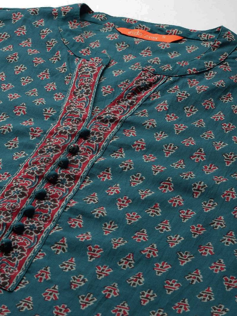 Ethnic motifs printed pure cotton kurta with trousers & dupatta