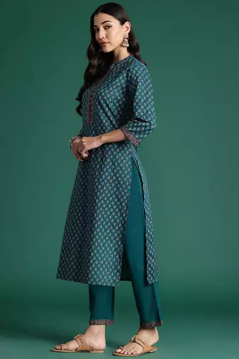 Ethnic motifs printed pure cotton kurta with trousers & dupatta