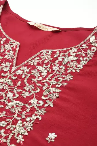 Plus size ethnic motifs embroidered sequinned liva kurta with trousers & dupatta