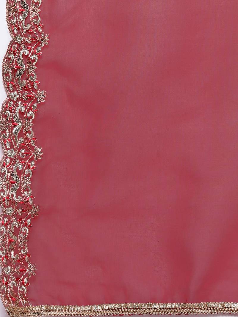 Plus size ethnic motifs embroidered sequinned liva kurta with trousers & dupatta