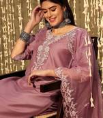 Yoke design regular thread work kurta with trousers & with dupatta