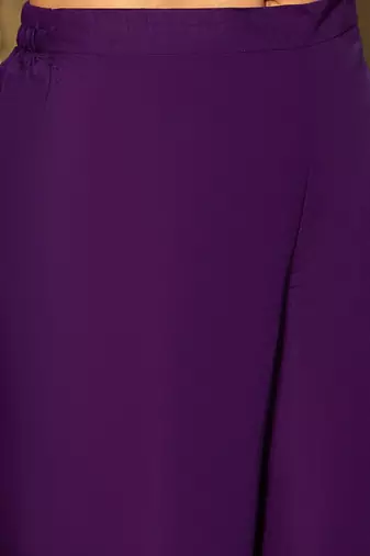 Purple floral yoke design thread work straight kurta with trousers & dupatta