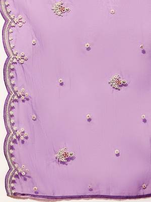 Purple floral yoke design thread work straight kurta with trousers & dupatta 4